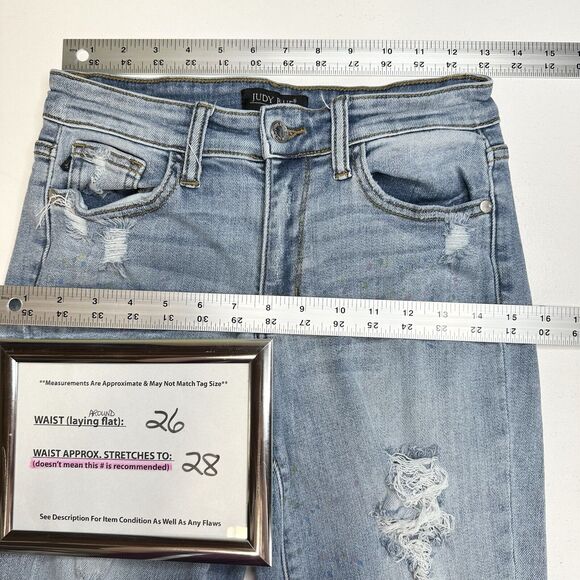 Judy Blue Jeans Womens 3 26 Boyfriend Blue Denim Rainbow Paint Splatter Distress - Picture 7 of 13